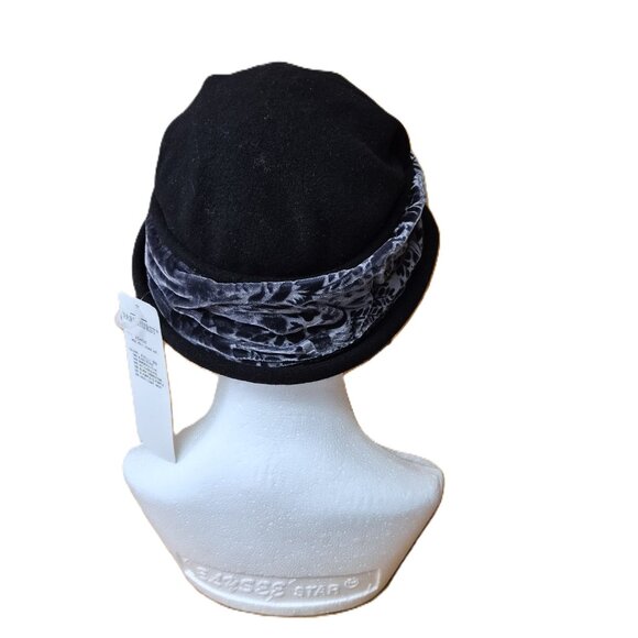 VTG Parkhurst Canada Wool Cloche Hat Black Smokestone Velvet Band Diana Style - Picture 3 of 9